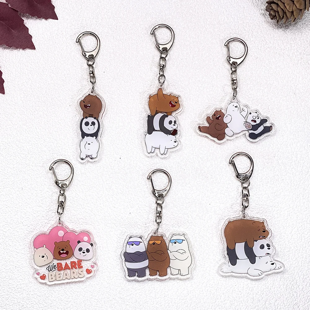1/6 Piezas Llaveros de Acrílico de Dibujos Animados We Bare Bears, Colgantes para Bolsos y Mochilas, Adornos Divertidos, Regalos para Amigos