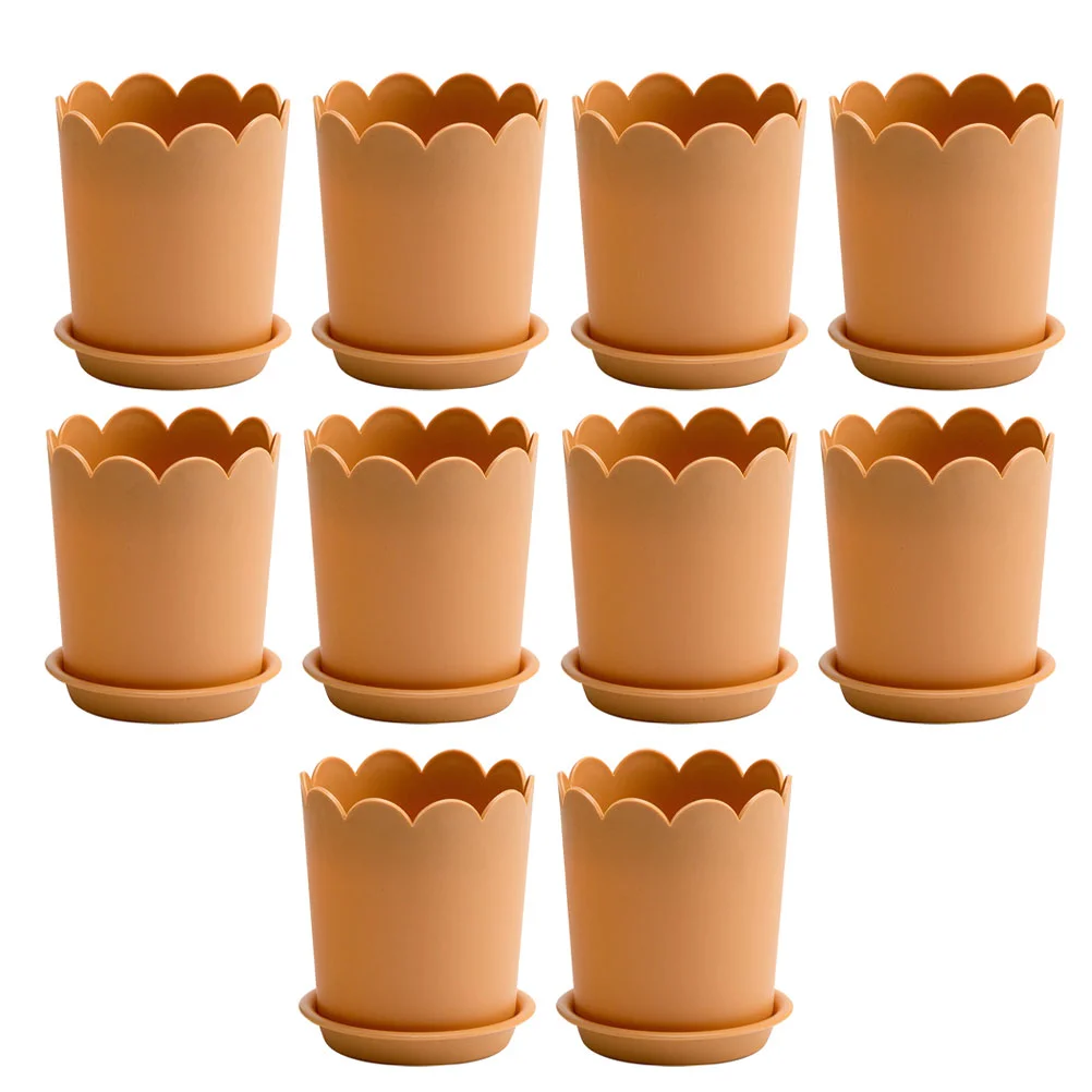 

10 Sets Artificial Plants Indoor Flowerpot Planting Container Nursery Pots Perlite Containers with Tray Rose Planter Orange