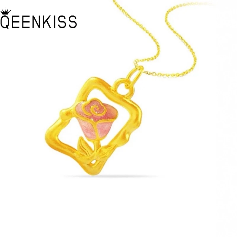 

QEENKISS Gold Rose Flower Necklace Pendants For Women Wedding Party Birthday Christmas Bride Mother Girl Ladies Gifts PT5211