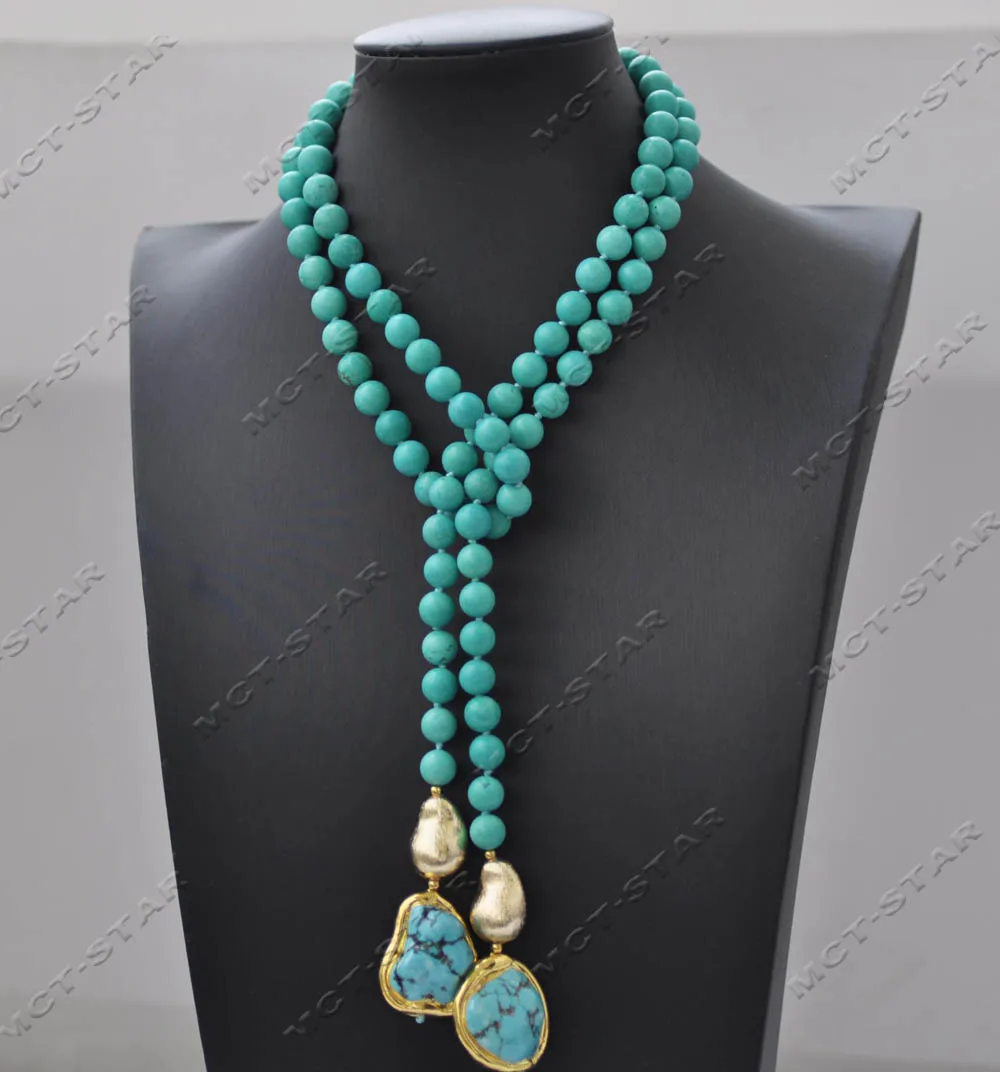

Z13499 38" 28mm Natural Green Baroque Round Turquoise Rough Stone necklace Custom Jewelry