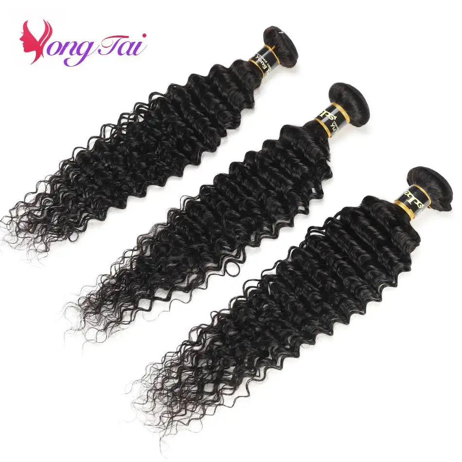 YuYongtai Brazilian Hair Weave 4 Bundles With Lace Closure 4x4 Deep Curly Human Hair Extenions Natural Color Non-Remy Hair