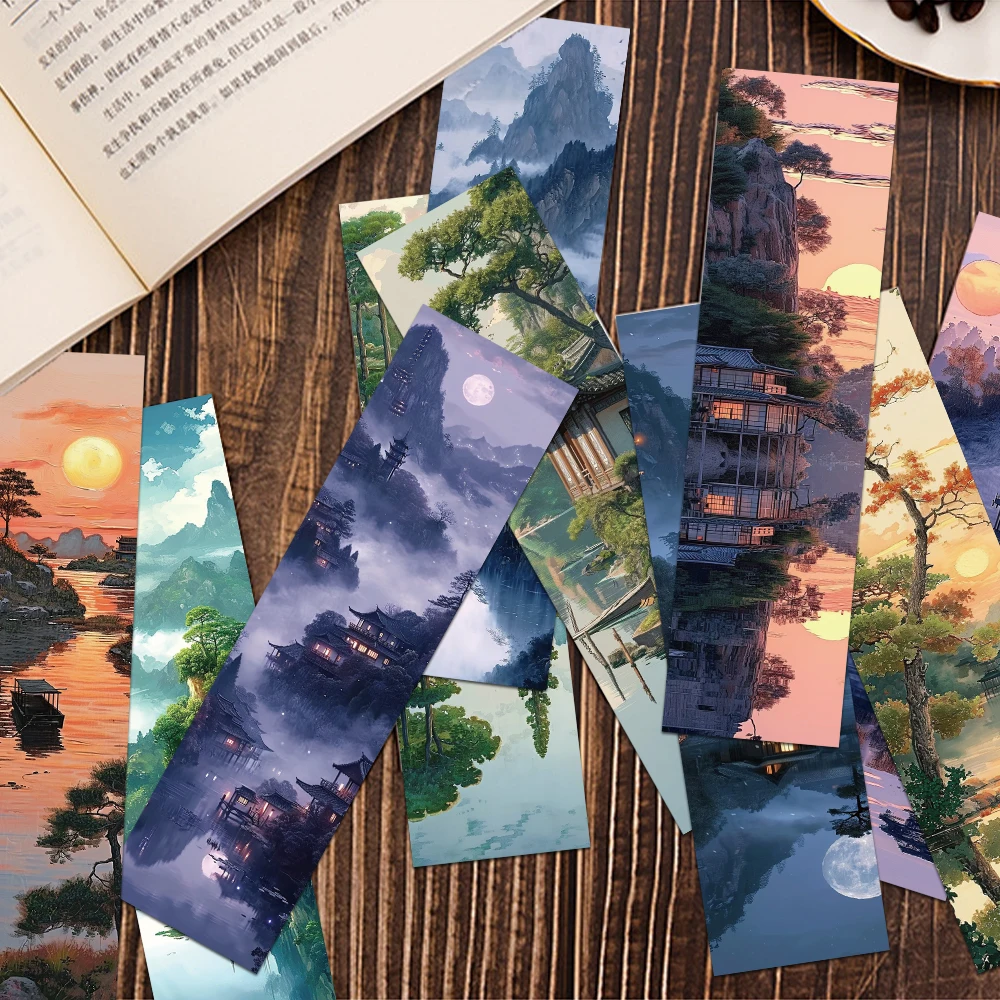 

30pcs The Natural Beauty Of Lakes and Mountains Bookmarks DIY Decoration Chinese Landscape Painting Card Reading Book Mark