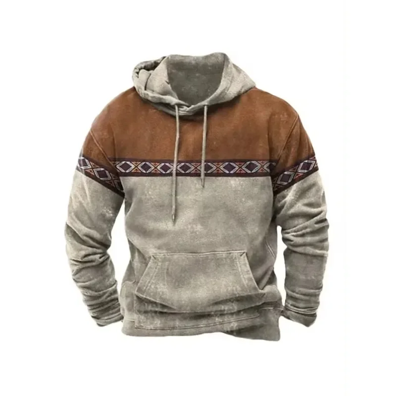 

Classic Men's Retro Hoodie Fashion Loose Casual Breathable Long-Sleeved Color Matching Hooded Sweatshirt Outdoor Men Clothing