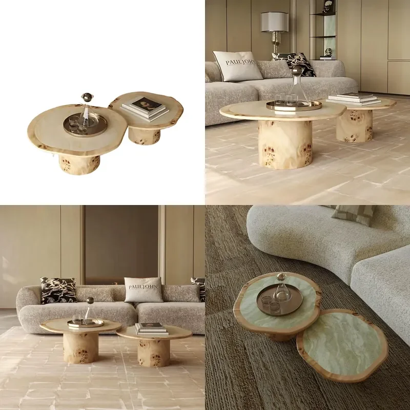 for French Antique Tree Tumor Creative Solid Wood Living Room Coffee Table Combination Designer Home Light Luxury High Grade