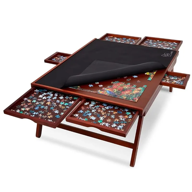 Relaxdays Table de Puzzle 4 Tiroirs, jusqu'à 1500 pièces, Bois & Tissu Relaxdays Table de Puzzle 4 Tiroirs, jusqu'à 1500 pièces, Bois & Tissu