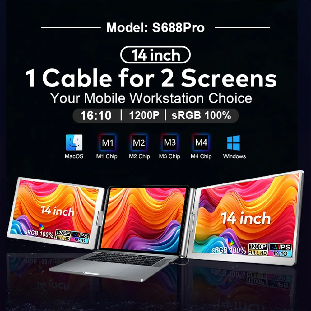

Dual-Screen Display Office Portable Monitor FHD Backlit Notebook Sub-Screen Dual Triple Screen Extender Compatible with All PC