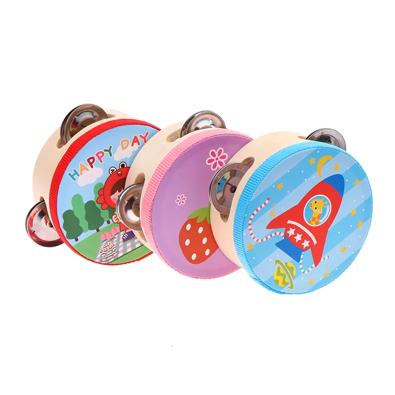 

Kids Early Education Hand Drum 10cm Cartoon Wooden Tambourine Drum Bell Manual Musical Instrument Percussion Teaching Aids