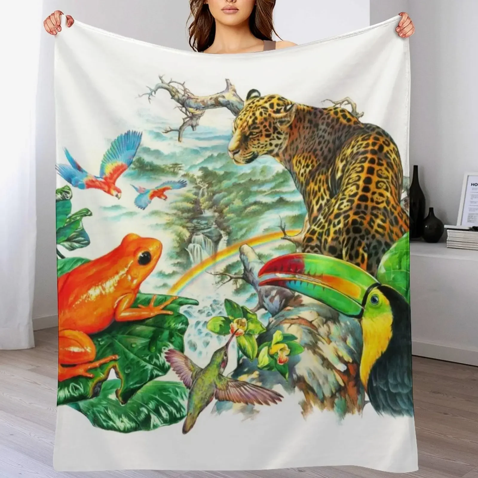 

Rainforest Animals Throw Blanket Durable Warm Blanket for Daily Home Use