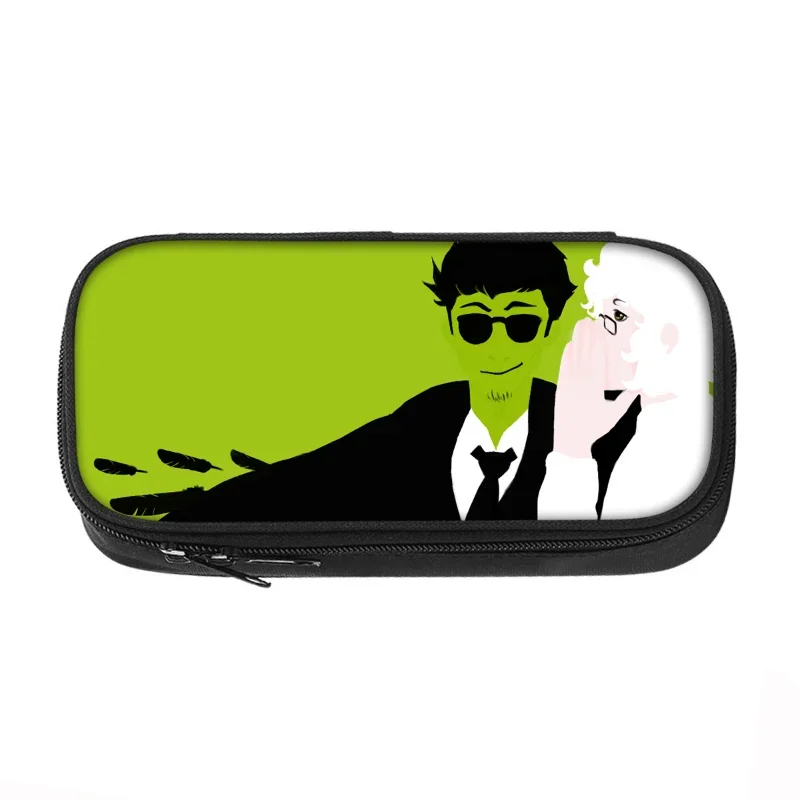 21cm X 10cm ‌Good Omens Crowley Aziraphale Pencil Cases Large Capacity Pretty Stationery Exclusive School Supplies Student Gifts