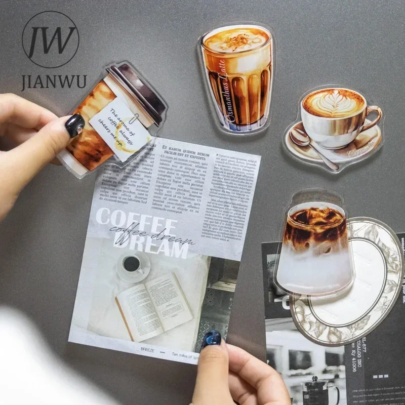 JIANWU Weekend Coffee Series Vintage Coffee Shape Material Collage Magnete magnetico per frigorifero Cancelleria creativa per diario spazzatura