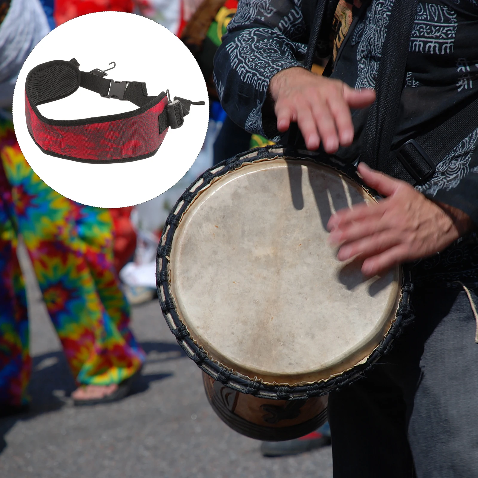 

Djembe Drum Sling Belt Adjustable Snare Drum Strap Adult Red Camo Percussion Instrument Accessories Metal Hooks
