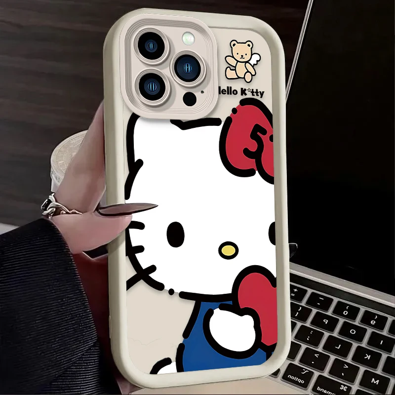 لطيف الكرتون مرحبا كيتي قضية الهاتف آيفون 17 الهواء 16 16E 15 14 13 12 11 برو ماكس X XS X S ماكس XR SE 2020 SE4 7 8 غطاء ناعم