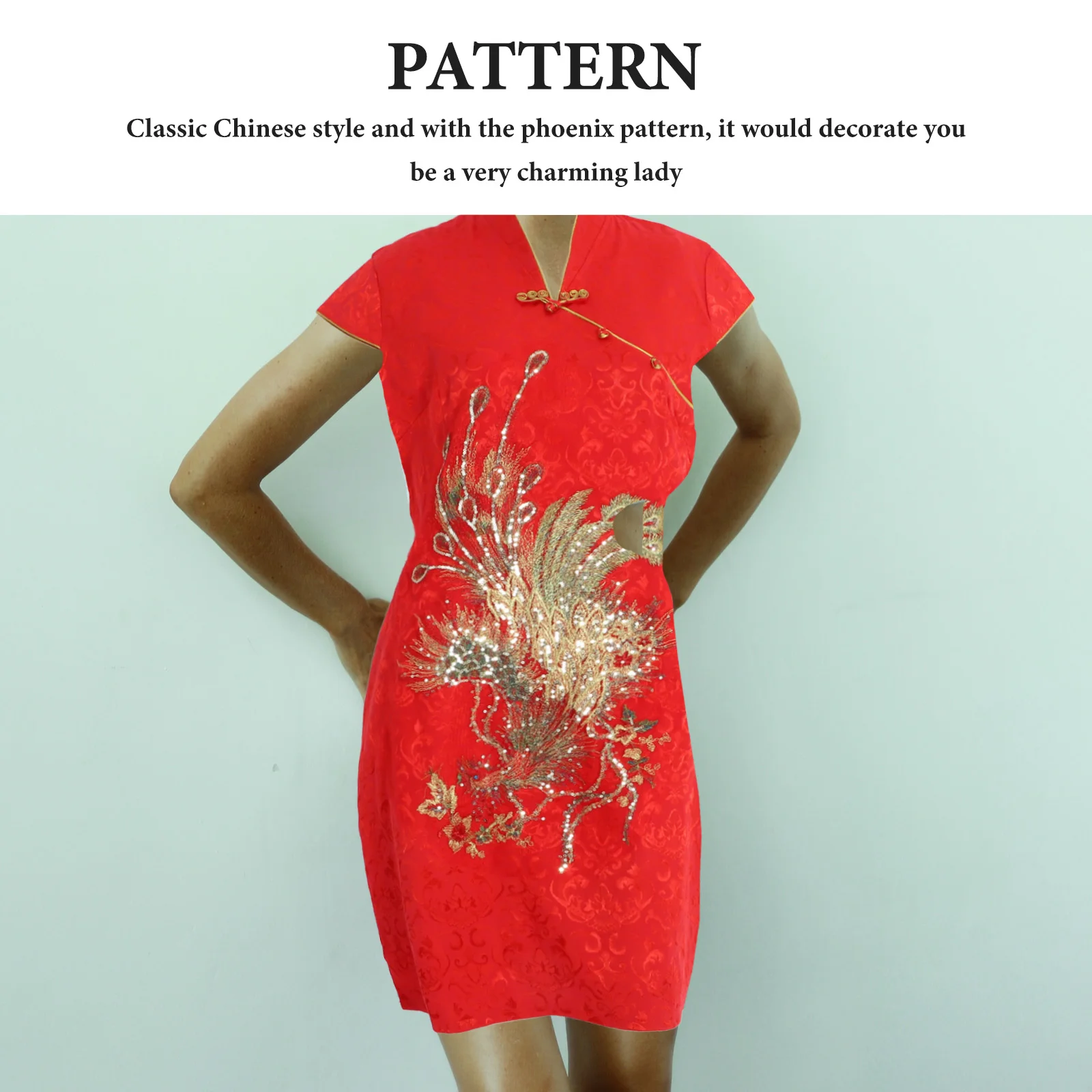 

Блестящее платье Ципао, женское китайское свадебное платье Cheongsam с коротким рукавом и высокой талией, красное, размер Xxl, идеально подходит для