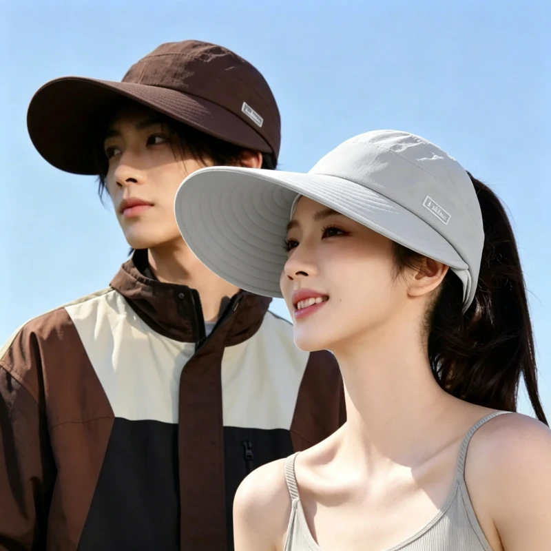 

2pcs Men Women Summer Sun Hat 12.5cm Wide Brim Foldable Ponytail Visor Cap Outdoor UV Protection Fishing Baseball Hat