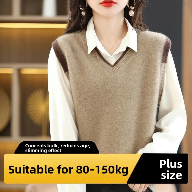 

Свободный вязаный жилет для женщин, новинка весна-осень, большие размеры, V-образный вырез, с подплечниками, верхняя одежда