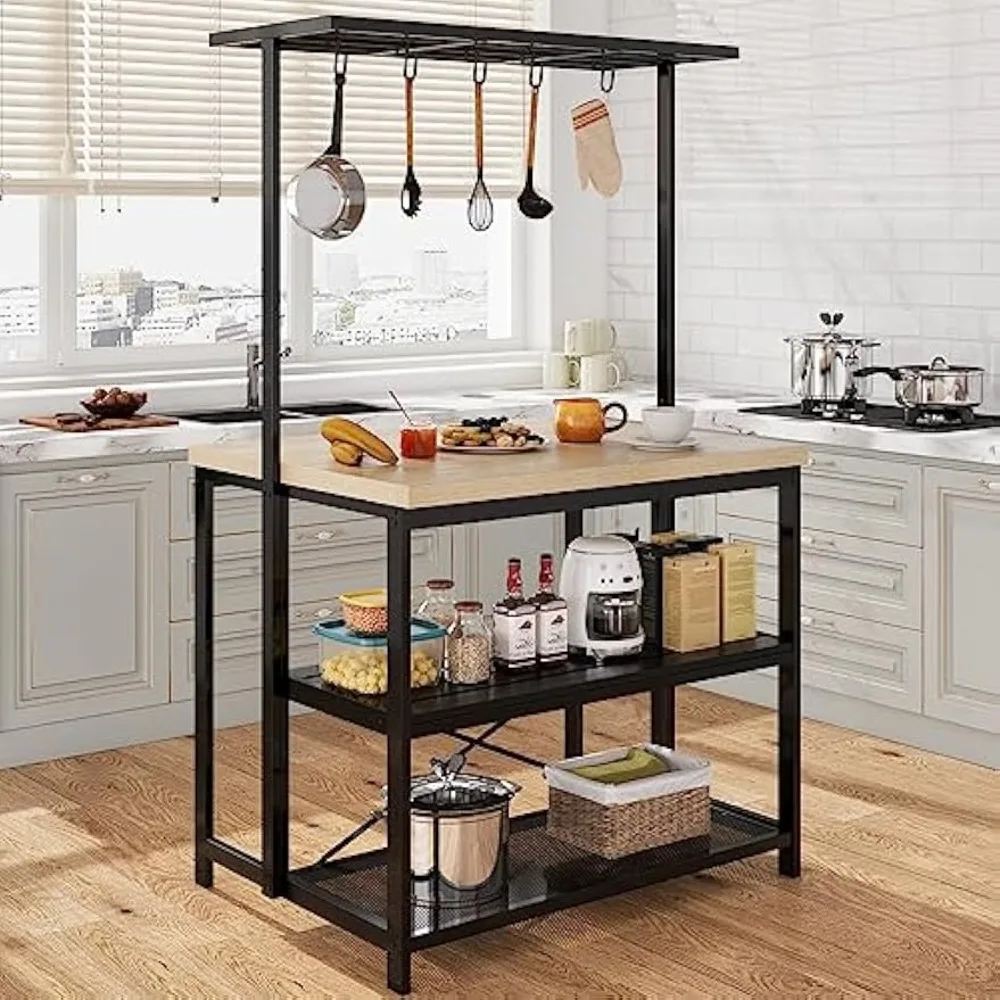 

Amyove 42'' Large Kitchen Island Bakers Rack Microwave Oven Stand Shelf with 3 Tier Storage, Metal Coffee Bar Table,Kitchen