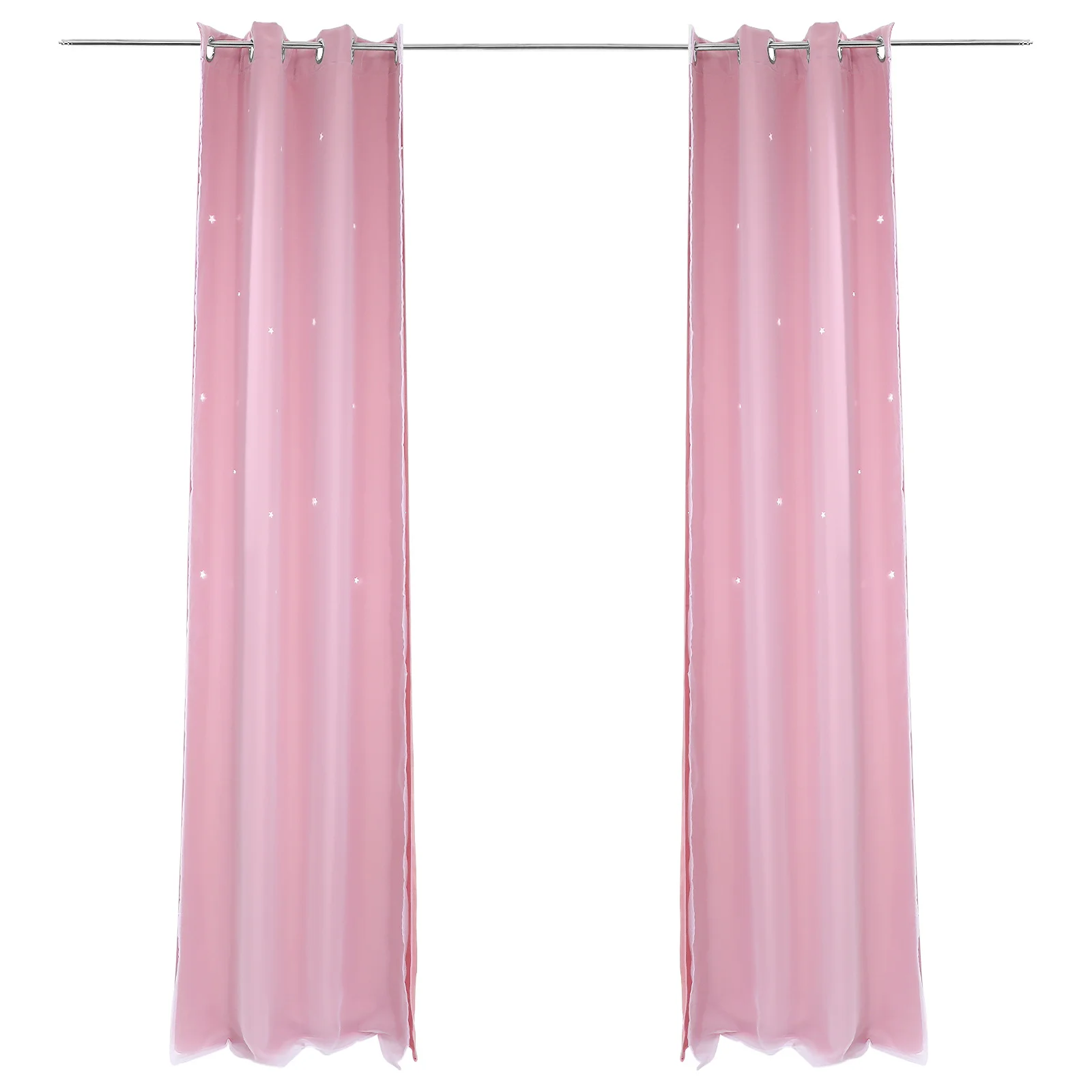

Double Layer Star Cutout Blackout Curtains For Bedroom Grommet Window Drapes Pink Hollow Out Design Premium Polyester