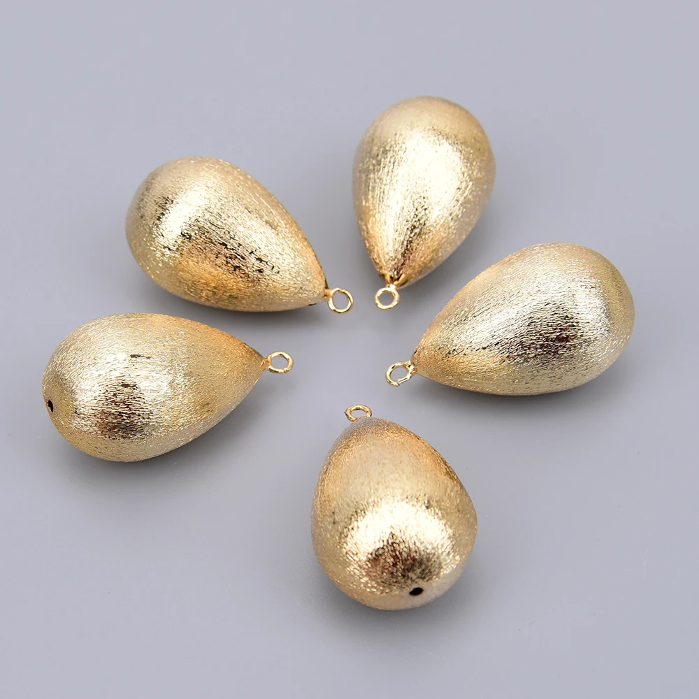 APDGG 5 Pcs Large Size 27x41mm Gold Plated Copper Brushed Beads Teardrop Matte Finish Pendant Beads Jewelry DIY