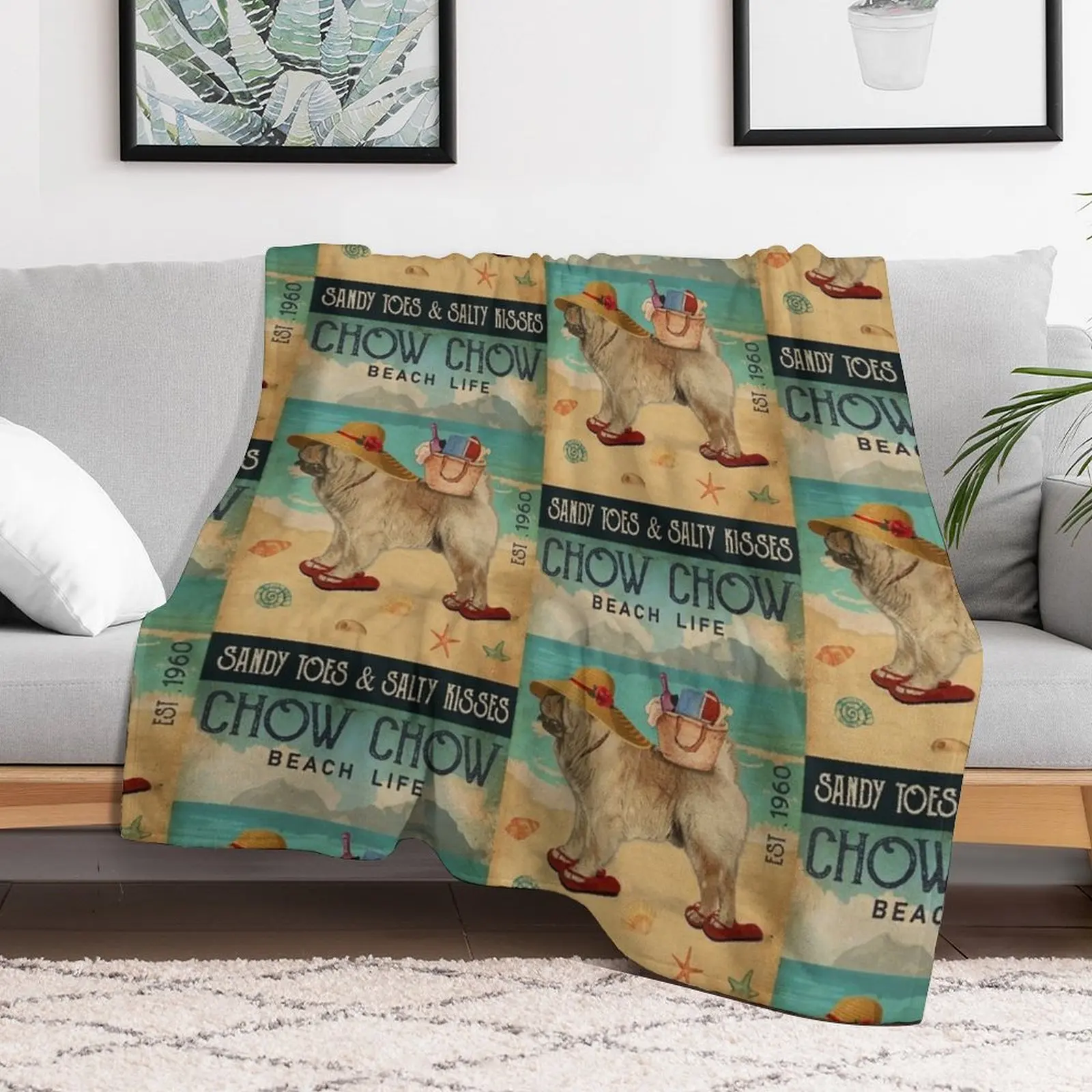 Beach Life Sandy Toes Chow Chow Throw Blanket Long Lasting Soft Plush Blanket for Daily Use