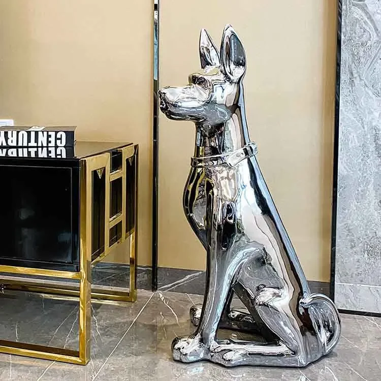 Cheap Price Home Decor Electroplated Standing Fiberglass Dog Resin Electroplating Dog Sculpture Fiberglass Dog Sculpture