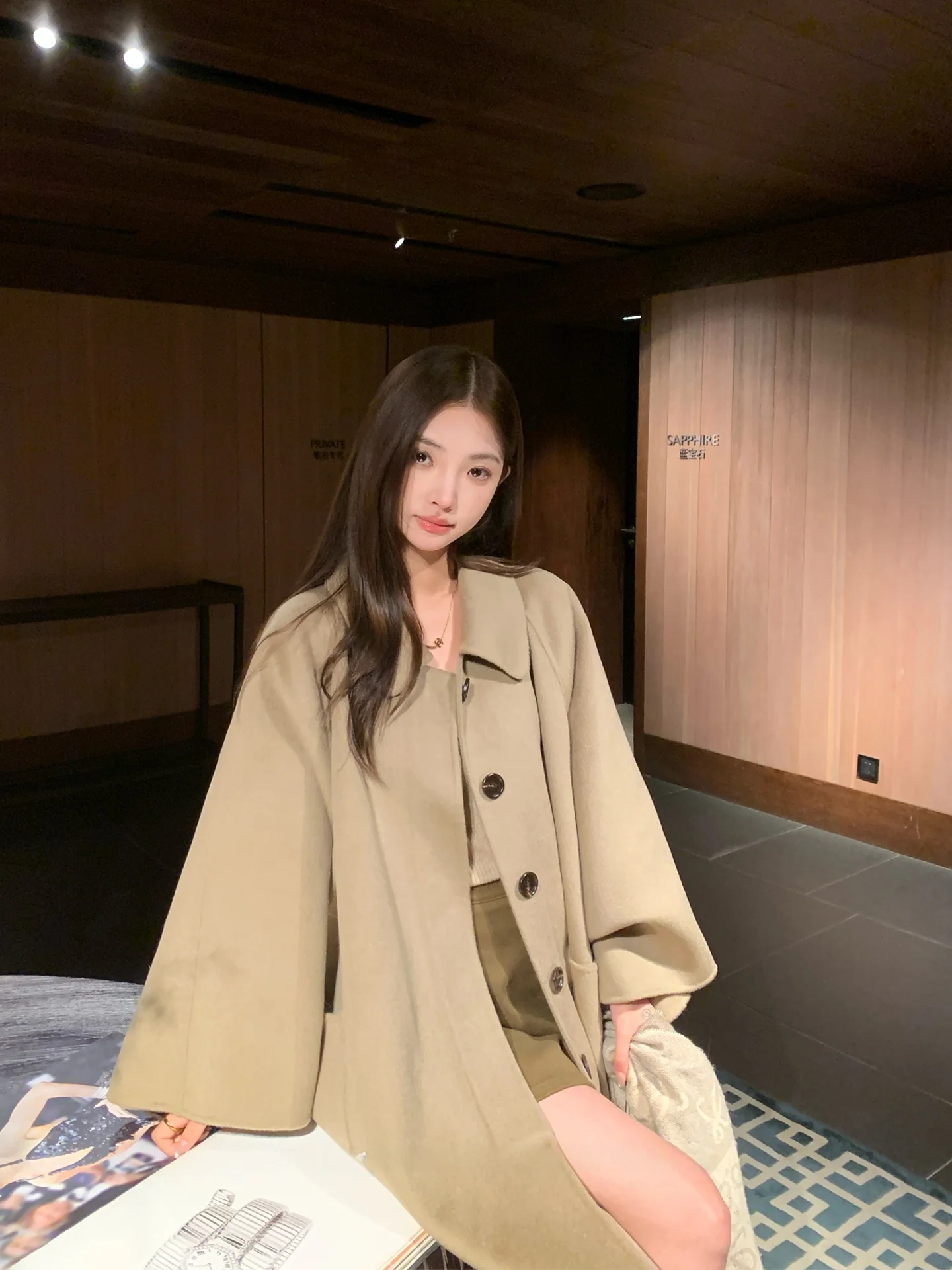 

Шерстяное двустороннее пальто ручной работы, свободного кроя, длиной 3 метра, средней длины, для женщин, премиум-класса, для зимы