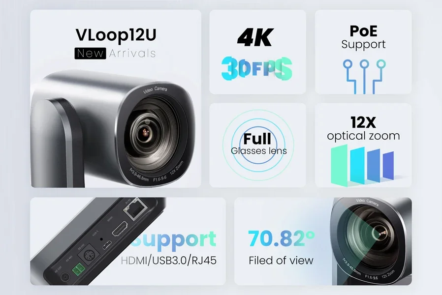 TEVO- VL12U 4k Usb3 Ip Poe التركيز التلقائي كاميرا مؤتمرات الفيديو 12x زووم رقمي بصري لاجتماعات فرق التكبير لنظام المؤتمرات #5