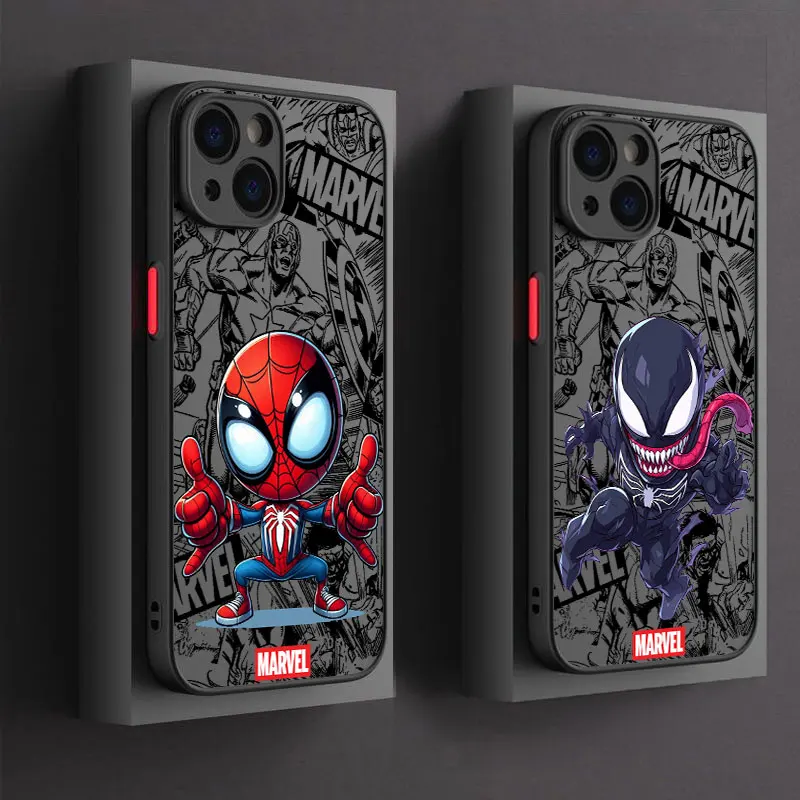 Capa de Celular Fofa Homem-Aranha Venom Marvel para iPhone 17 16 15 Pro Max, Capa para 14 13 12 11 Pro Max 16e 17e Air Mini XS X 7 8 Plus