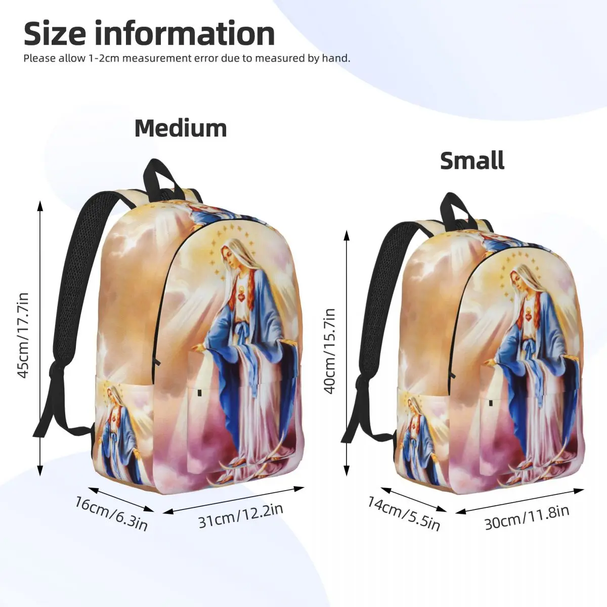 Mochilas de lona personalizadas de la Virgen María católica, mochila escolar para estudiantes universitarios, se adapta a portátiles de 15 pulgadas, bolsas de Nuestra Señora de Guadalupe
