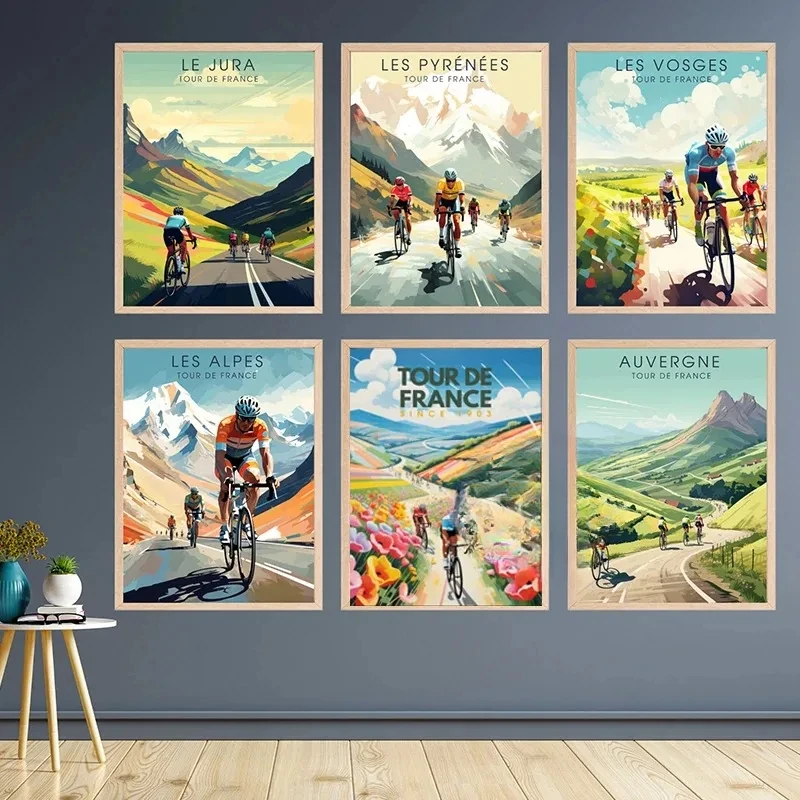 Bike and Cyclist Tour De France Poster Alpe D'Huez Circuit Landscape Prints Canvas Painting Wall Picture Living Room Home Decor