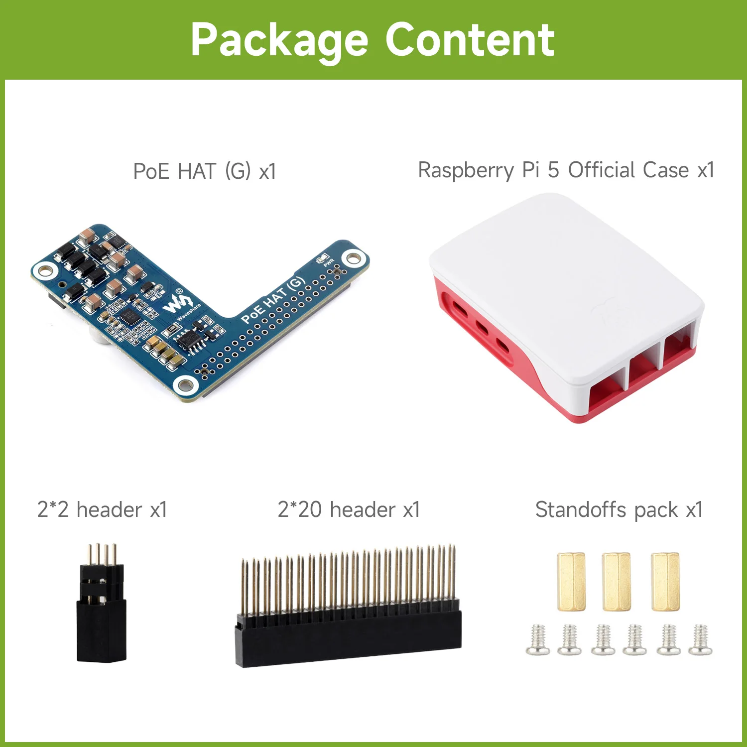 Waveshare Power Over Ethernet HAT (G) 5V 5A Output, Supports 802.3af/at network, Raspberry Pi 5 PoE HAT For Raspberry Pi 5