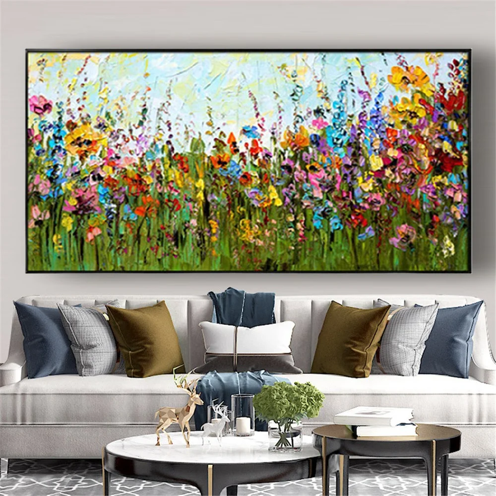 100% Hand-Painted Garden And Field Oil Painting On Canvas Picture Decor Living Room Rich Color Nature Landscape Modern Wall Art