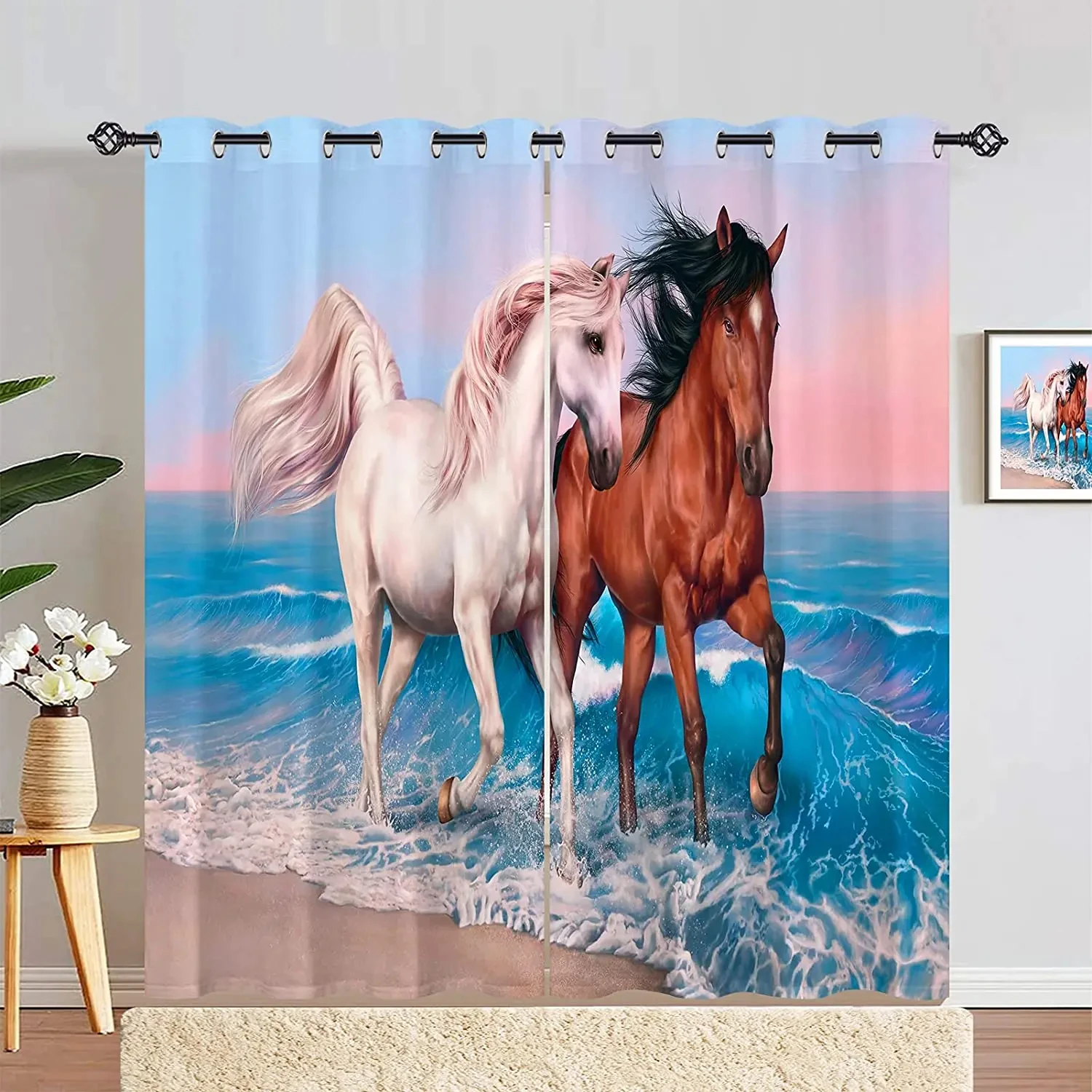 Horse Blackout Curtains for The Bedroom Animal Drapes in Living Room Curtin for Window Home Decor High Shading Curtain 2 Panel