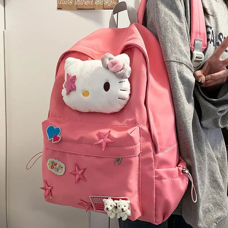 Miniso Sanrio Hello Kitty Cartoon Canvas Backpack Bags Cute Japan Style Backpacks For Wonen Y2k Harajuku Women's Bag 2024 Trend