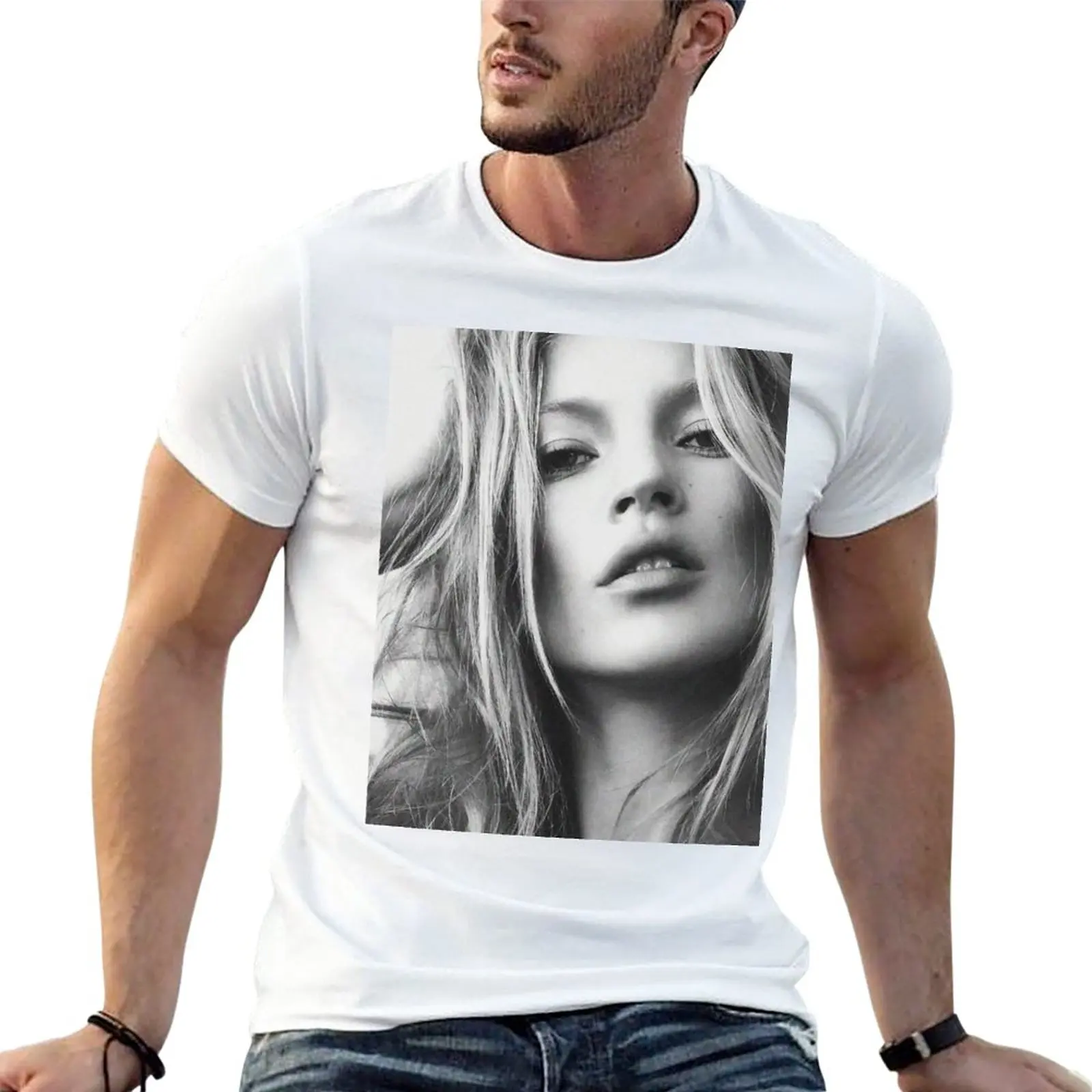 

Kate, British Top Model digitally enhanced photo with halftone pattern effect T-Shirt Short sleeve mens graphic t-shirts