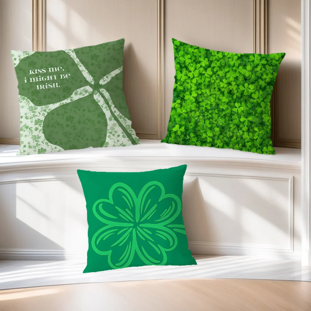 Green Art Lucky Shamrock Pattern St Patricks Day Soft Comfortable Pillowcase Sofa Living Room Home Office Decor Protective Cover