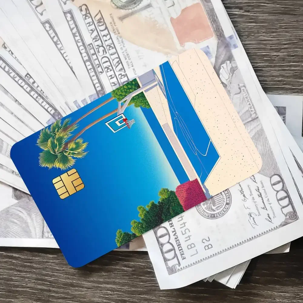 Hiroshi Nagai Waporwave اليابان شاطئ مدينة الصيف المشارك الائتمان الجلد غطاء بطاقة ملصقات 4 قطعة فيلم حافلة تمرير الجبهة الديكور البنك