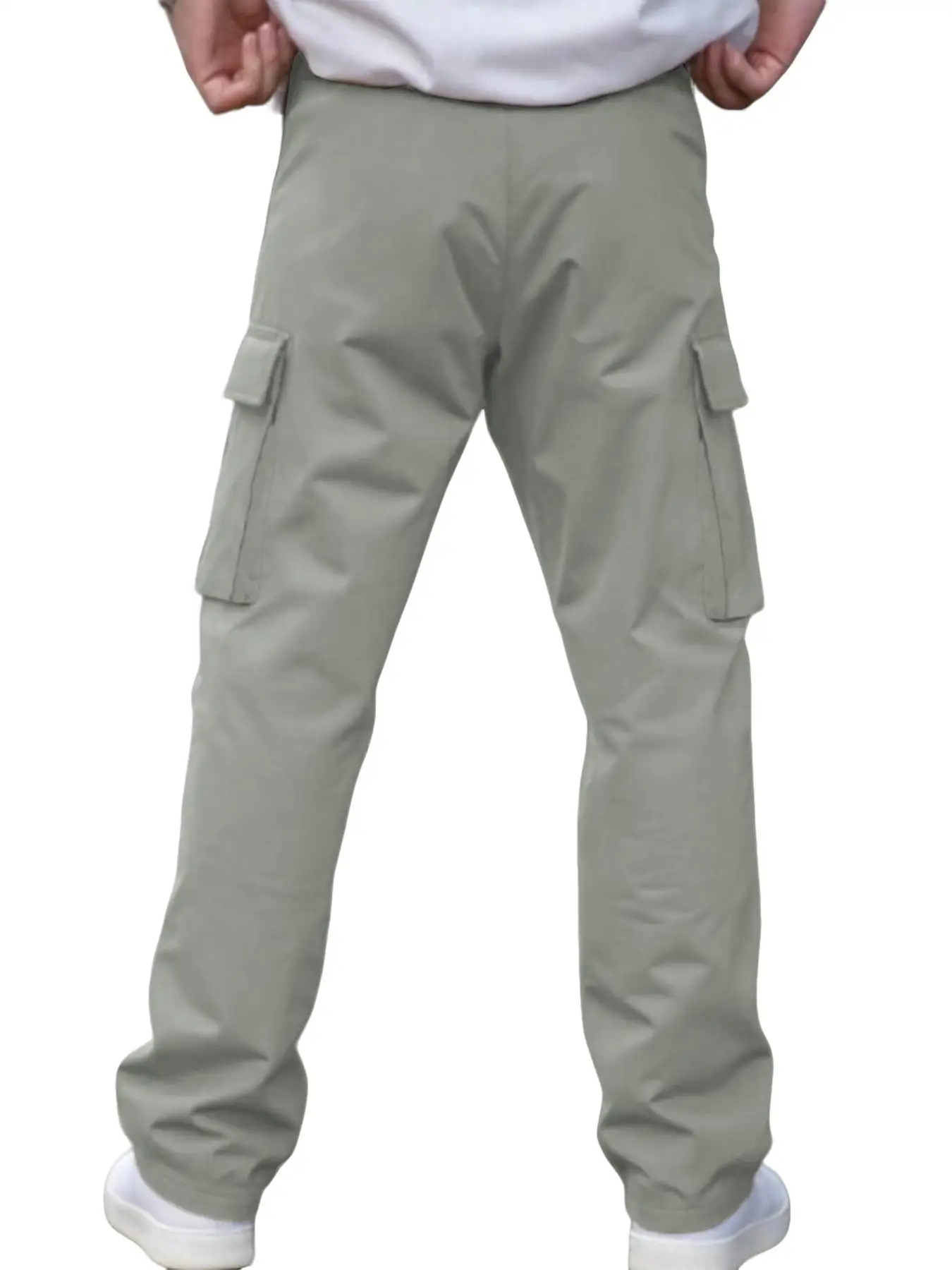Herren Einfarbige Cargohose Regular Fit Lässige Gerade Hose mit Pattentaschen und Kordelzug für den Alltag – Detail 24