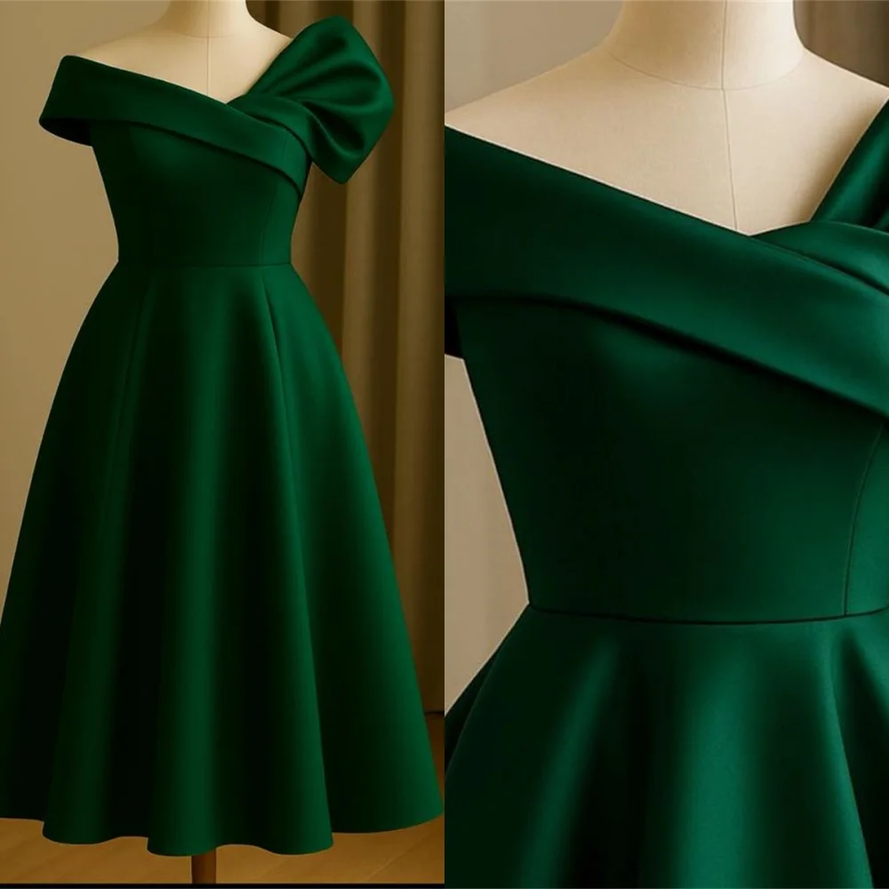 

Customized Delicate Green Satin Evening Dress Exquisite Strapless Off the Shoulder Sleeveless Lace Up Back Homecoming Dress