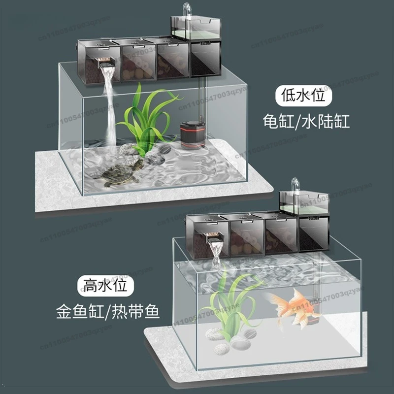 Fish Tank Filter Three-in-one Oxygenated Turtle Tank Filter Box Upper Filter Wall-mounted Drip Box Bottom Built-in Top