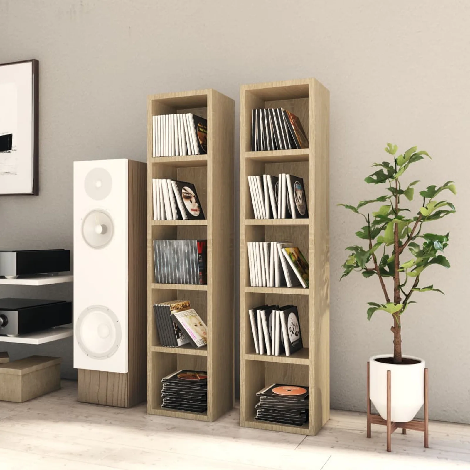 2 pcs Modern Simple CD Cabinets  with 5 compartments Sonoma Oak Decorative Bedroom Decoration Home Furniture Cabinet Storage