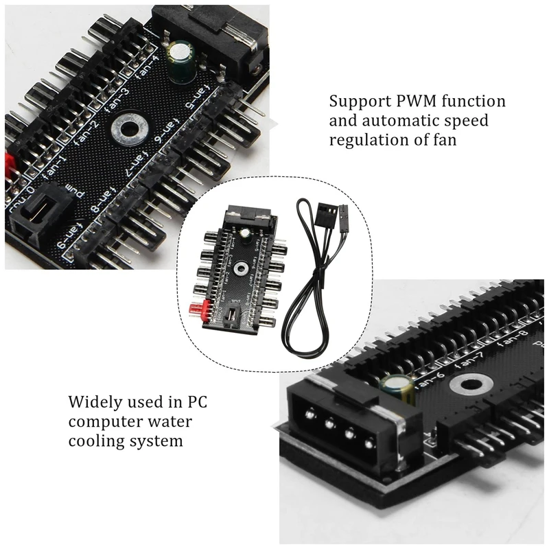 10 Port PC Chassis Fan Hub CPU Cooling HUB 12V 4 Pin Fan PWM Hub Molex Controller