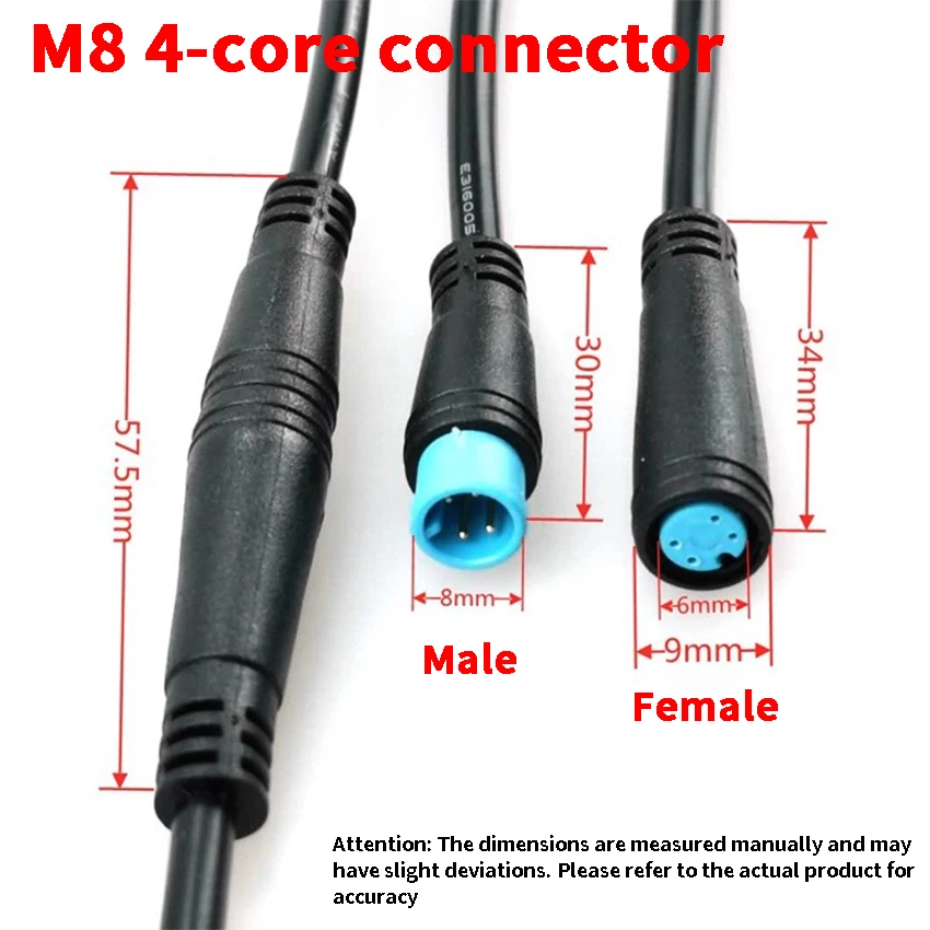 1 متر M8-2PIN 3pin 4Pin 5Pin ذكر إلى أنثى تمديد كابل أخضر وردي أزرق أصفر الاستشعار الحبل موصل للدراجة الكهربائية #5