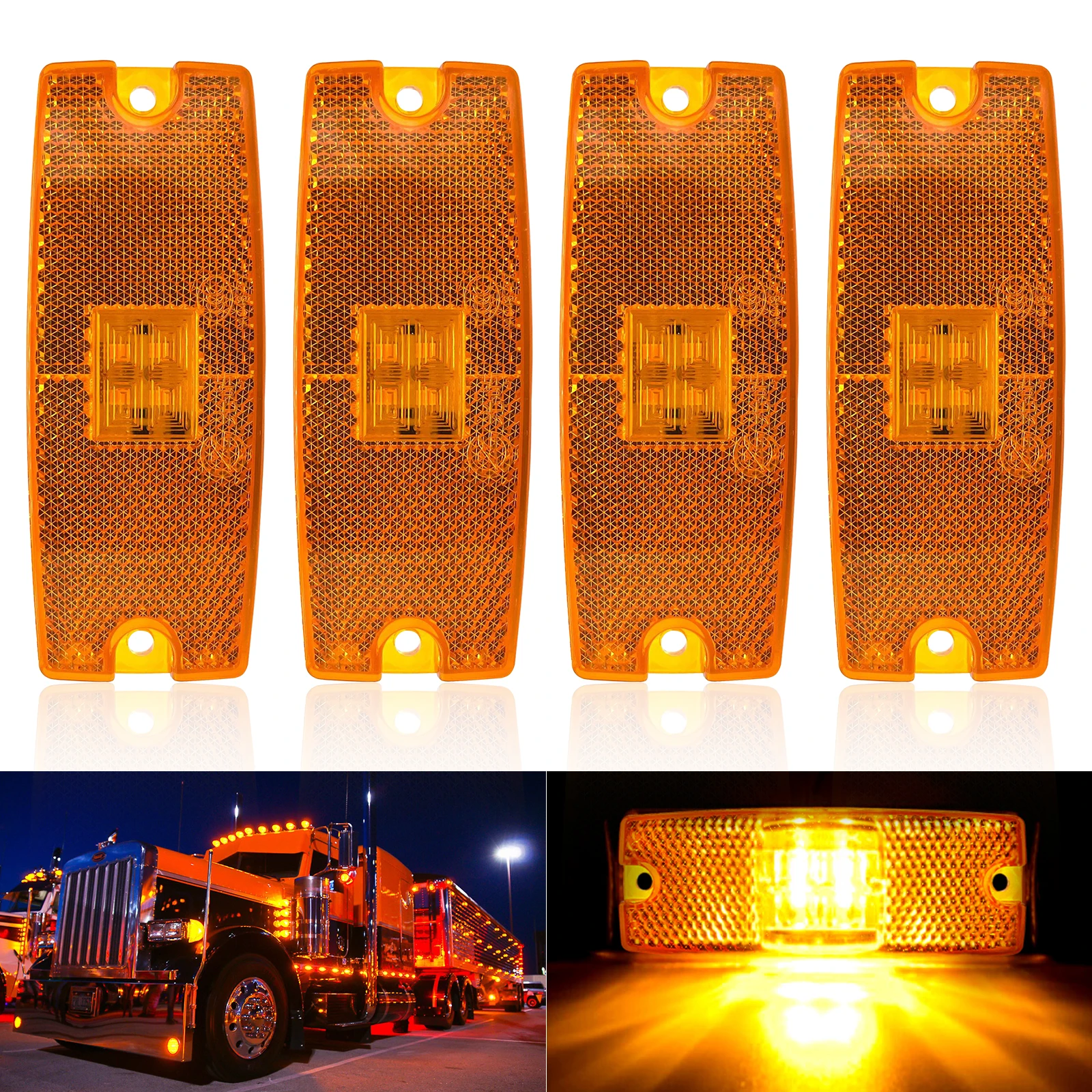 4x Amber Side Marker Light Car External Lights Signal Indicator Lamp Warning Tail Light Trailer Truck Lorry Van Bus 12V 24V E4