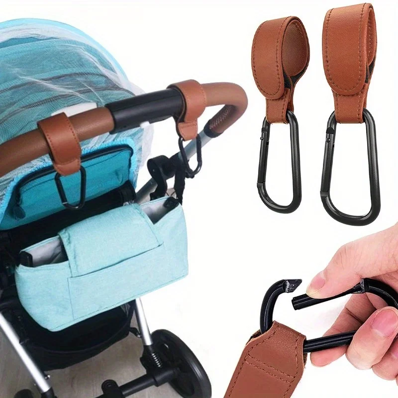 Baby Diaper Bag Hook, Multi-function Stroller Organize PU Leather Adjustable Hook, Handcarts and Pram Stroller Storage hook.