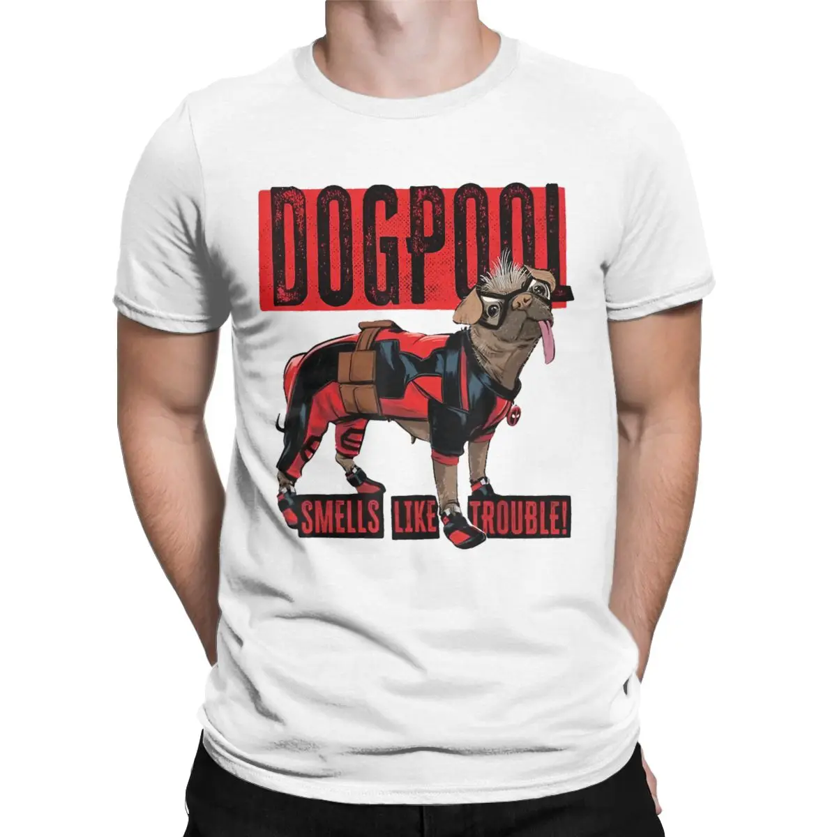 Deadpool & Wolverine Dogpool T Shirts Men Fashion Male T-Shirts Smells Like Trouble Tees Short Sleeve Clothing Original