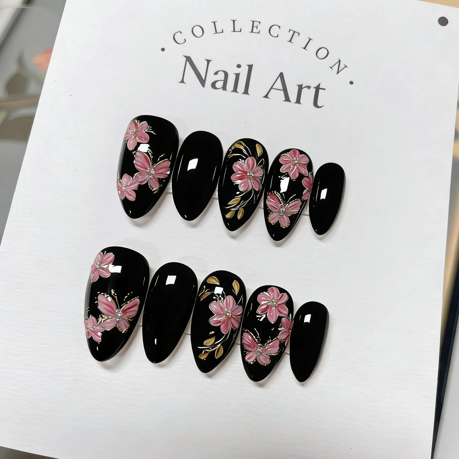 24Pcs Luxury Almond Press On Nails Colorful Gradient French Iridescent Cat Eye Butterfly Premium Finished Nail Tips