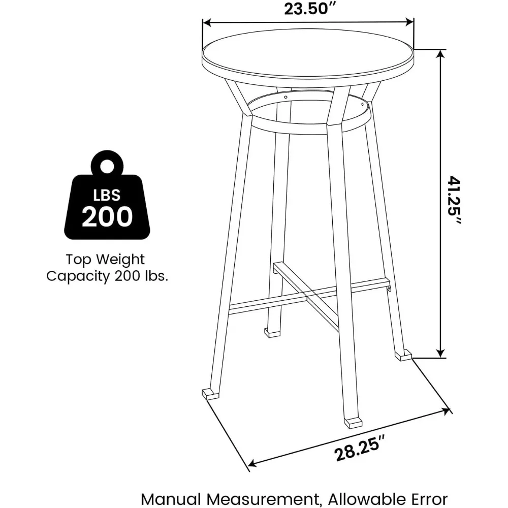 Table de bar en acier rustique, plateau rond en bois d'orme massif, table de salle à manger, table de pub, table de bistrot, 41.25 po H