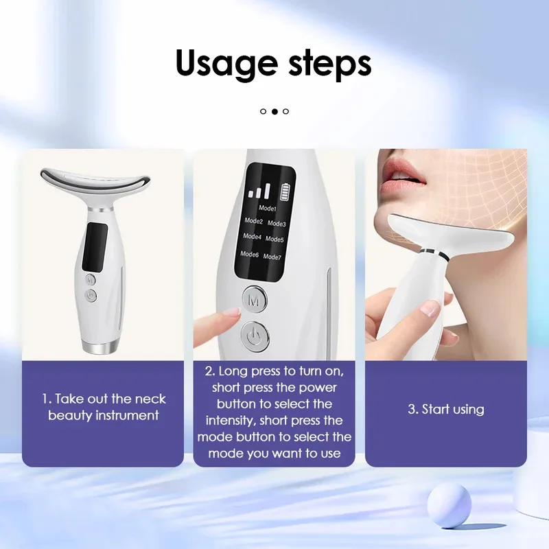 7 Colors LED Face Neck Massager Vibration Beauty Device Improve Neck Lines 7 Modes 3 Levels Home Use Face Lifting Machine