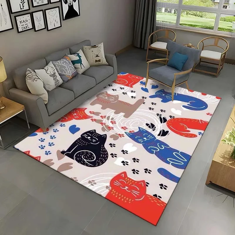 Cartoon Cat Carpet Yoga Living Room Decor Children's Crawling Mats Doormat Lovely Kitten Area Rug Games Area Bathroom Floor Mat