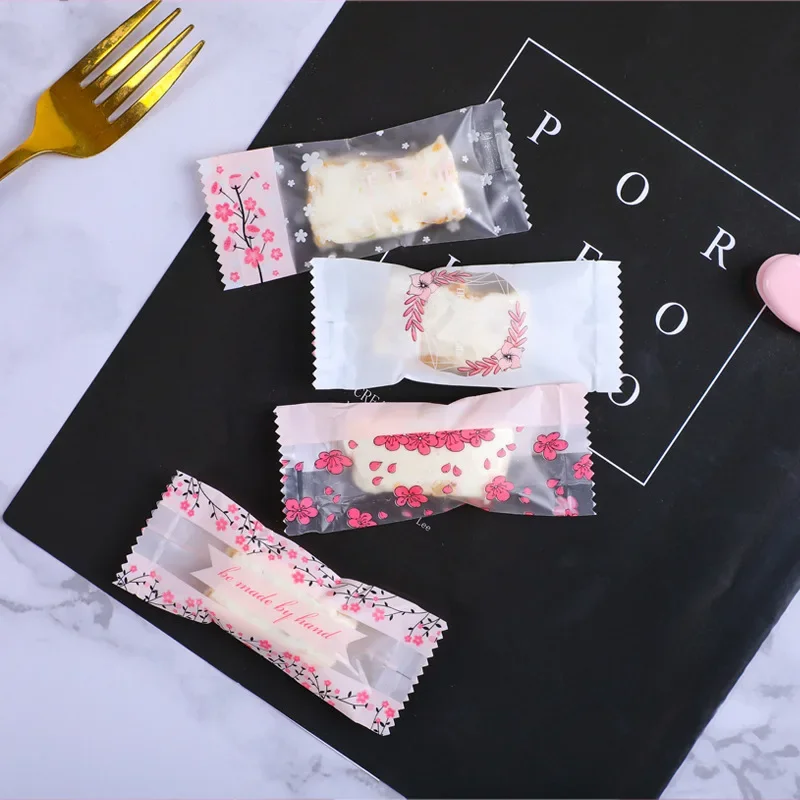 200 قطعة نوجا السكر حقائب بلاستيكية لتقوم بها بنفسك اليدوية كيس تغليف الحلوى الفول السوداني منتفخ مغلفة الغذاء حزمة أكياس صغيرة مخبز الديكور